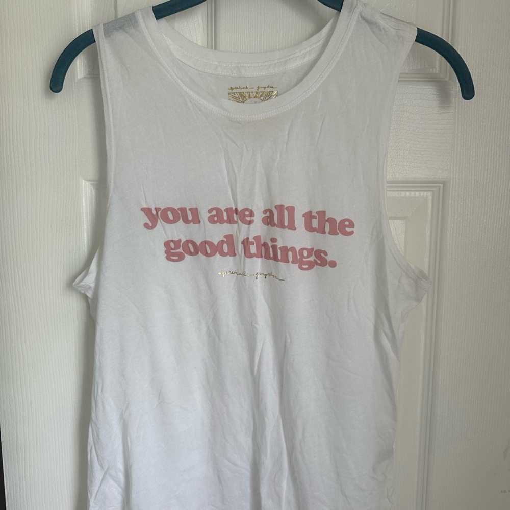 Pure Barre x Spiritual Gangster White with Pink Muscle Tee Sleeveless